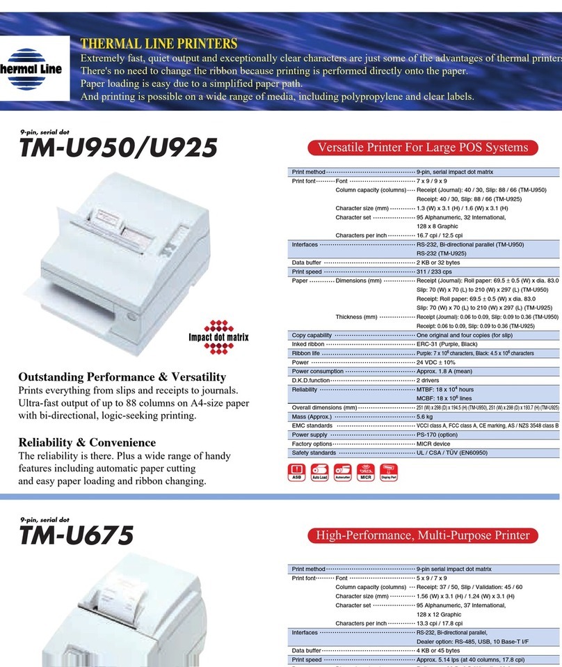 Epson U925 - TM B/W Dot-matrix Printer Specifications
