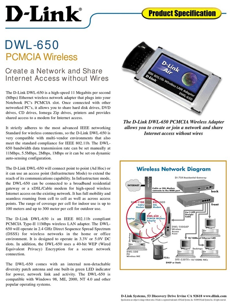 D-Link PCMCIA WIRELESS ASAPTER DWL-650 User manual D-Link PCMCIA WIRELESS ASAPTER DWL-650 User manual