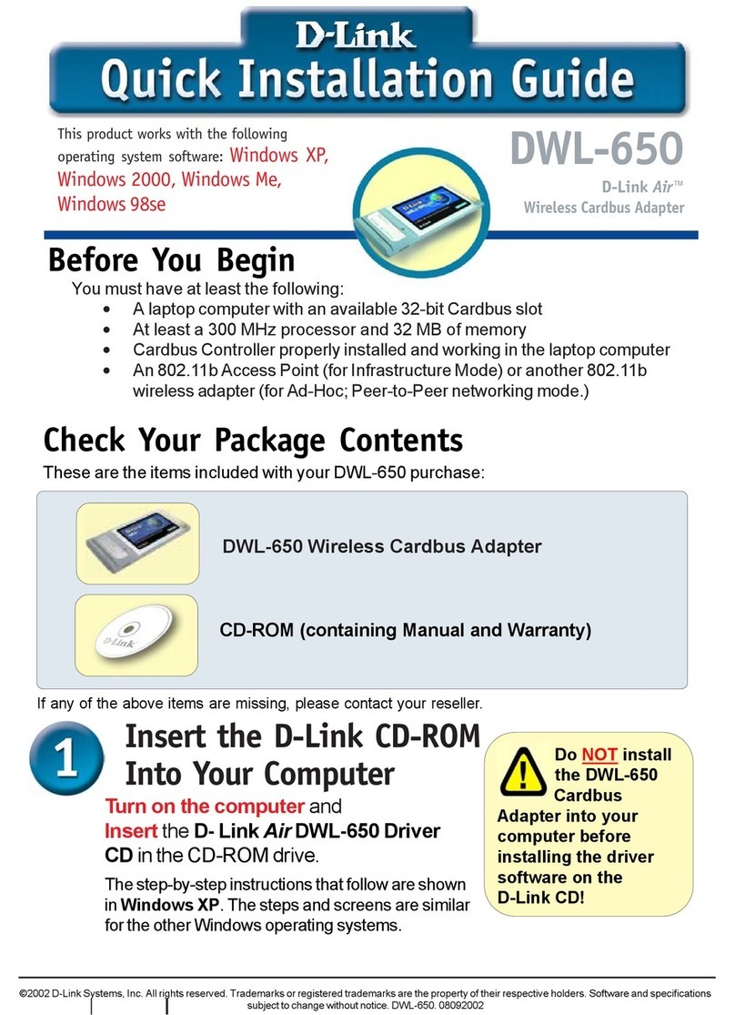 D-Link PCMCIA WIRELESS ASAPTER DWL-650 User manual D-Link PCMCIA WIRELESS ASAPTER DWL-650 User manual