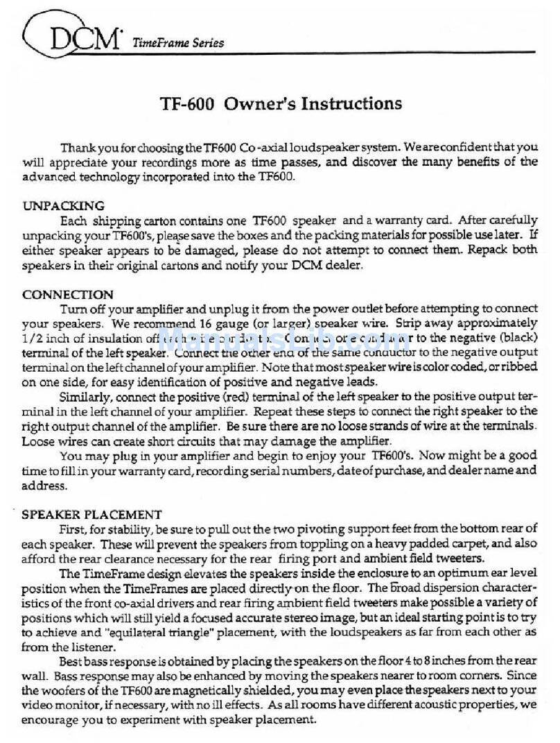 Dcm Time Frame TF600 Owner's instructions