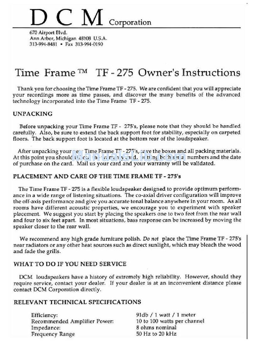 Dcm Time Frame TF275 User manual