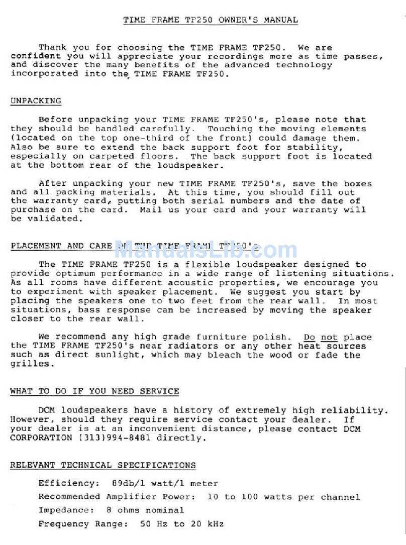 Dcm Time Frame TF250 User manual