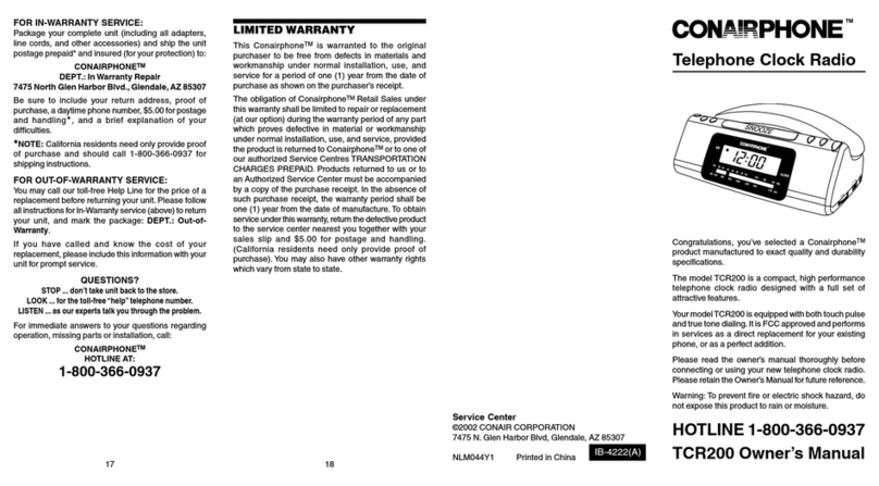 Conairphone TCR200 User manual
