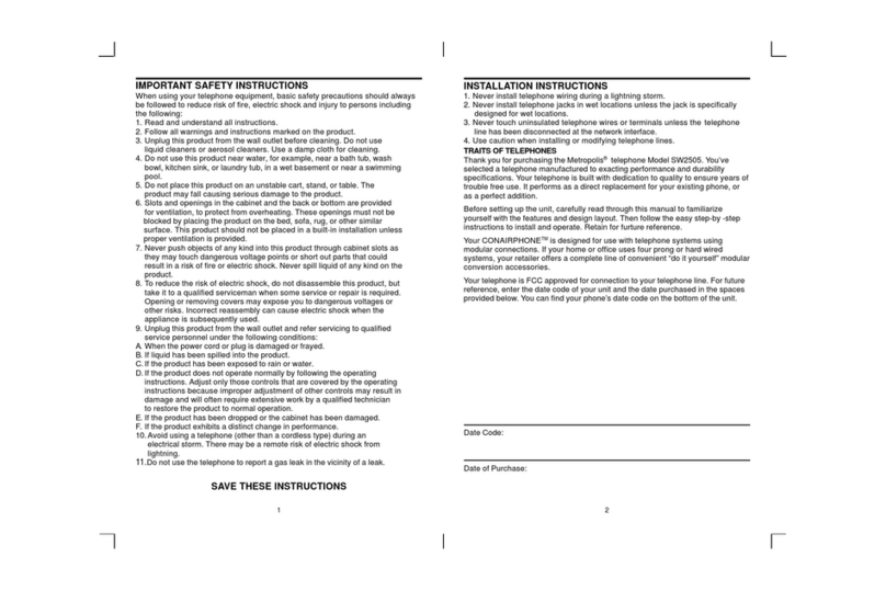 Conairphone Metropolis SW2505 User manual