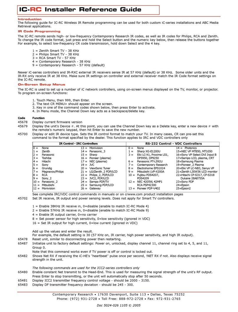 Contemporary Research IC-RC Installer's reference guide Contemporary Research IC-RC Installer's reference guide
