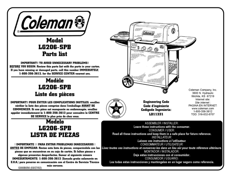 Coleman LG206-SPB parts list
