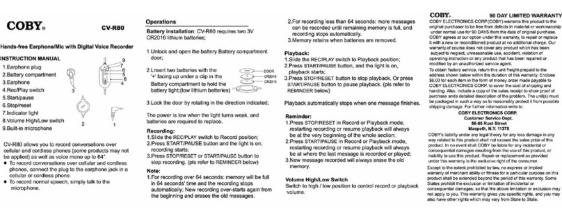 Coby CV-R80 instruction manual