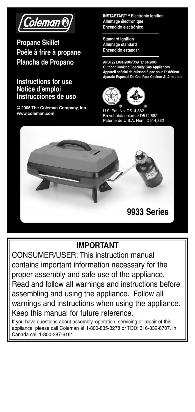 Coleman 9933-750 Instructions for use Coleman 9933-750 Instructions for use