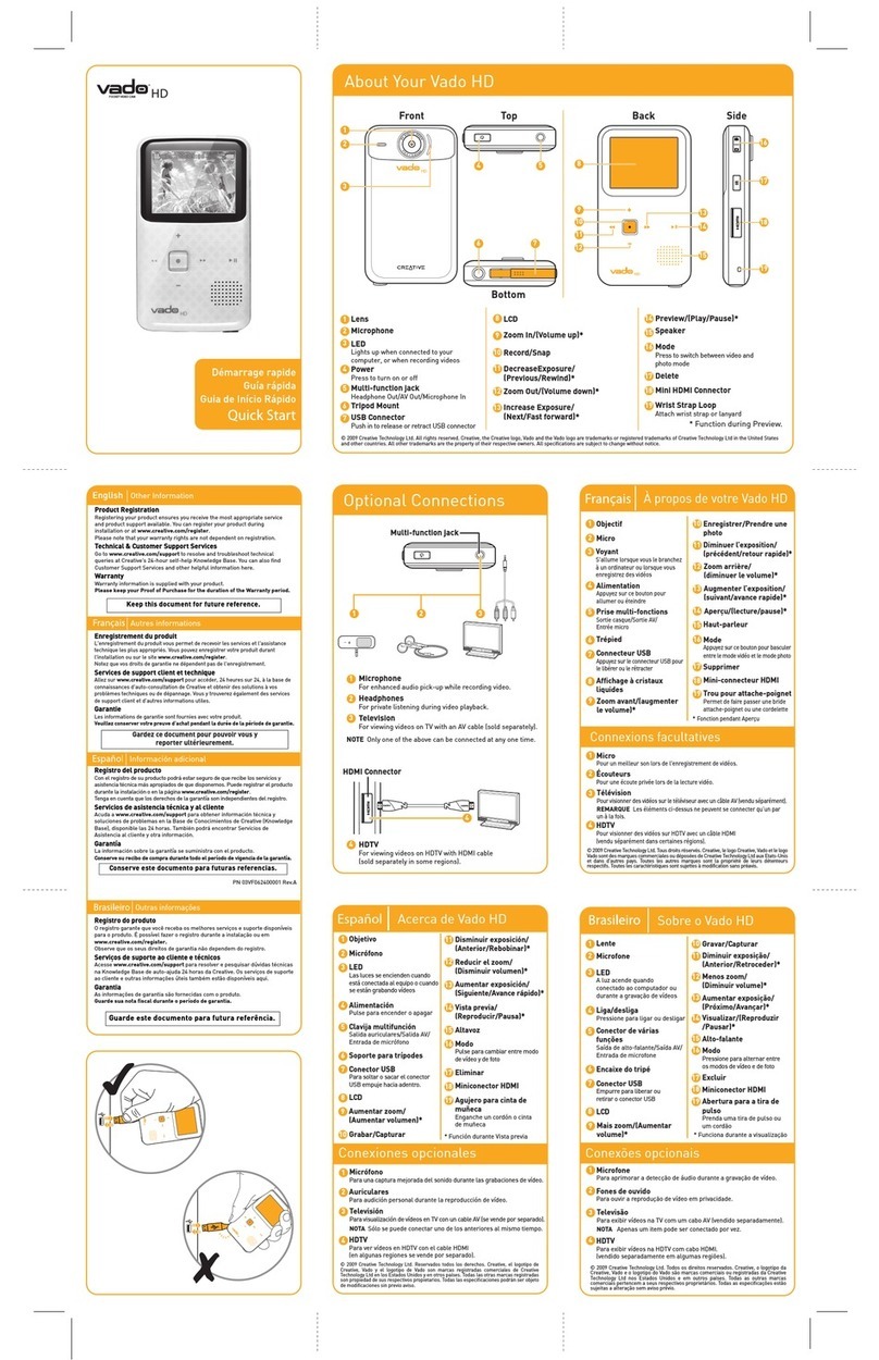 Creative Vado HD 3rd Gen quick start guide