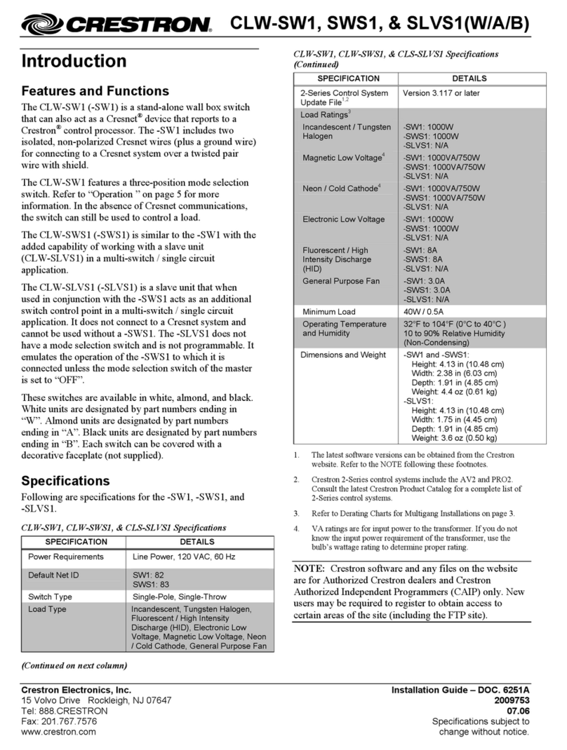 Crestron CLW-SLVS1 user guide Crestron CLW-SLVS1 user guide