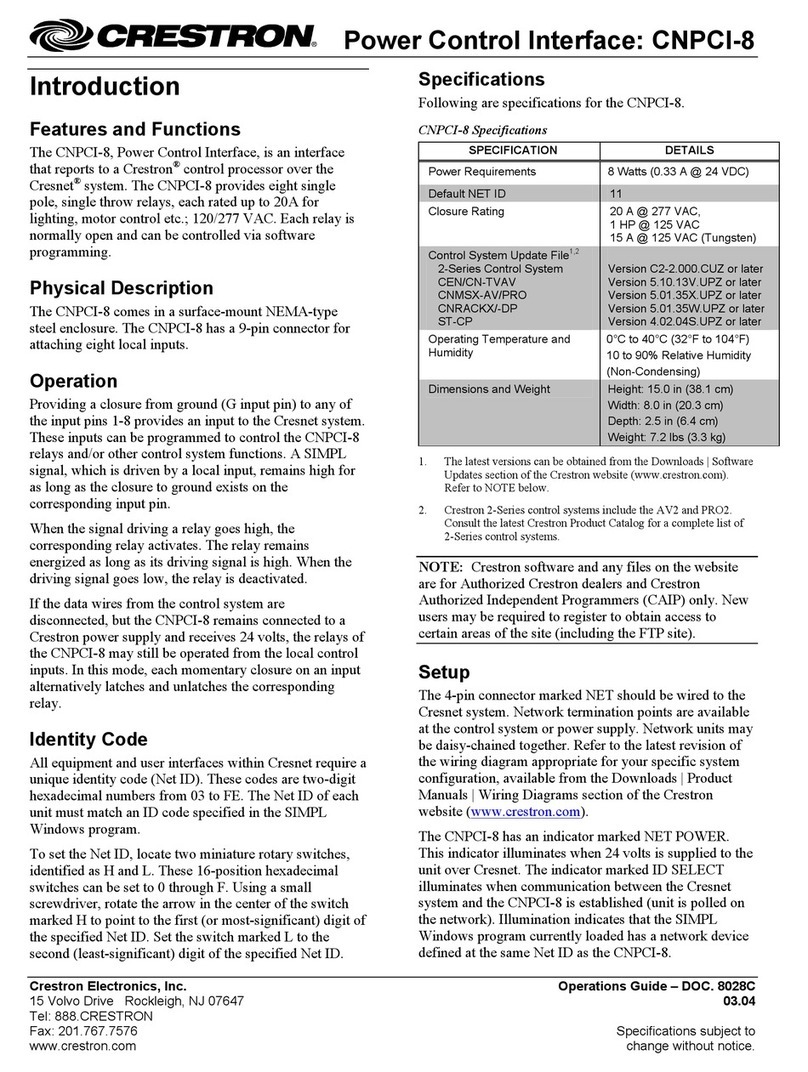 Crestron CNPCI-8 User manual