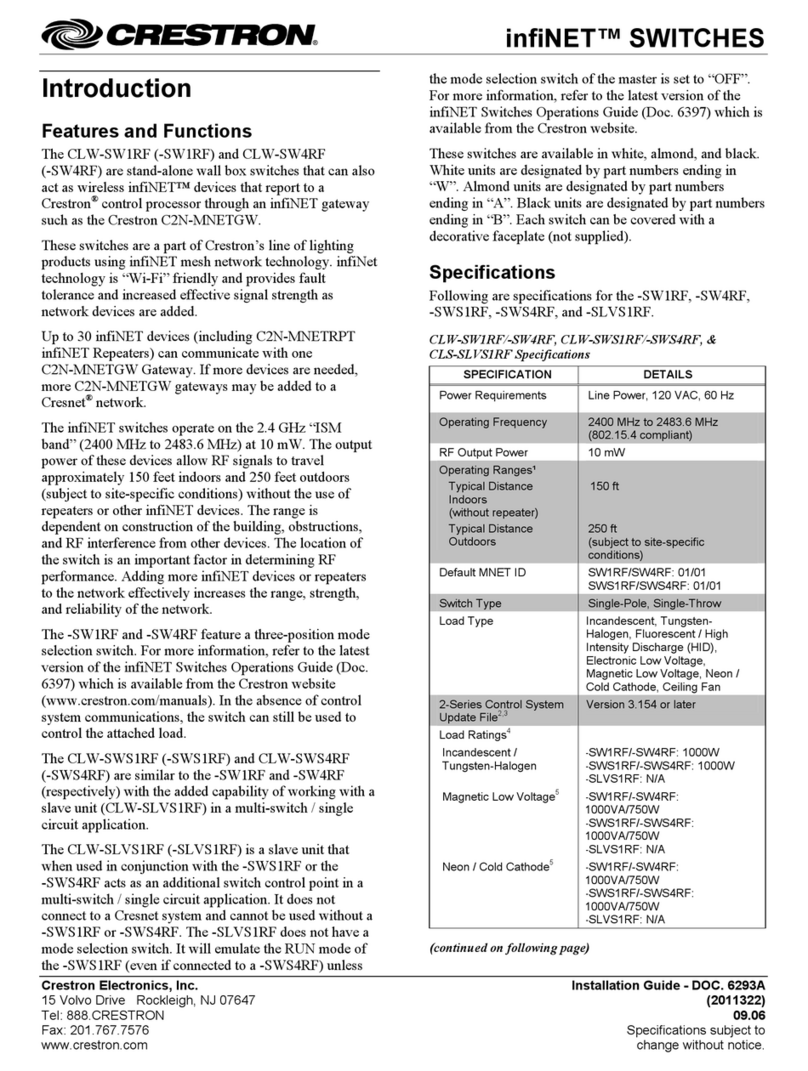 Crestron infiNET CLW-SLVS1RF User manual