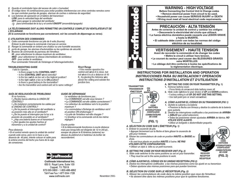 Craftmade UC-2000 User guide