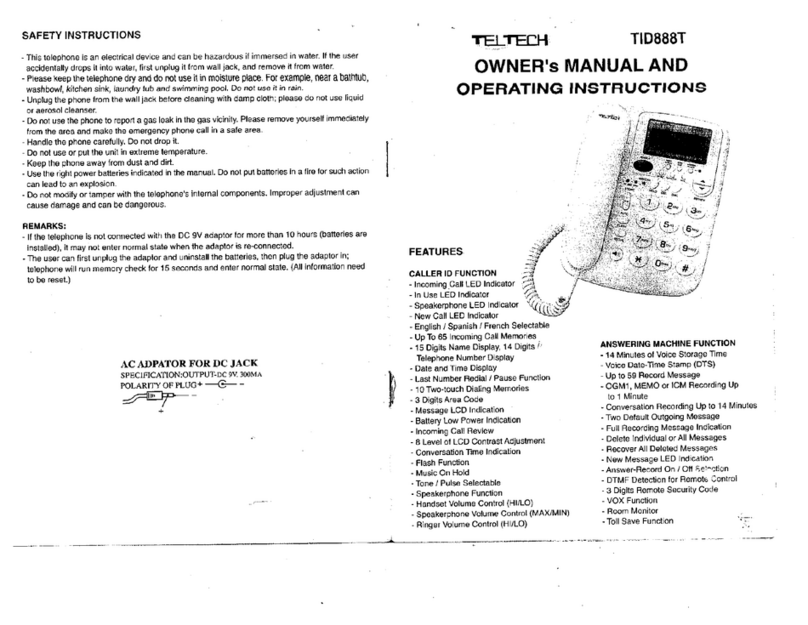Curtis TelTech TID888T Owner's Manual and Operating Instructions