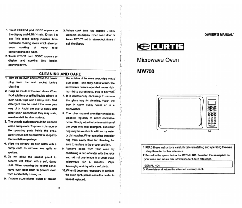 Curtis MW700 owner's manual