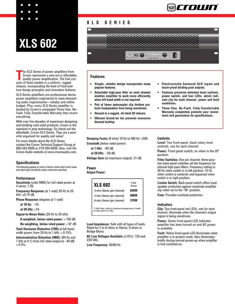 Crown XLS 602 User manual Crown XLS 602 User manual