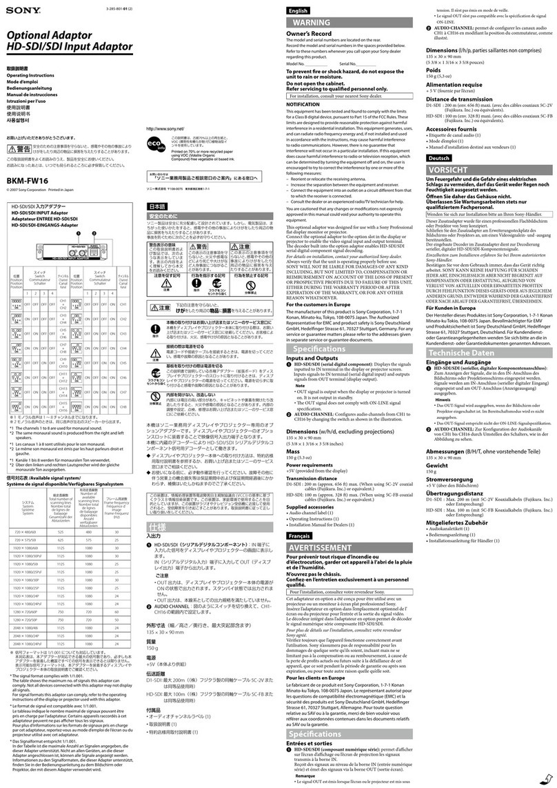 Sony BKM-FW16 User manual