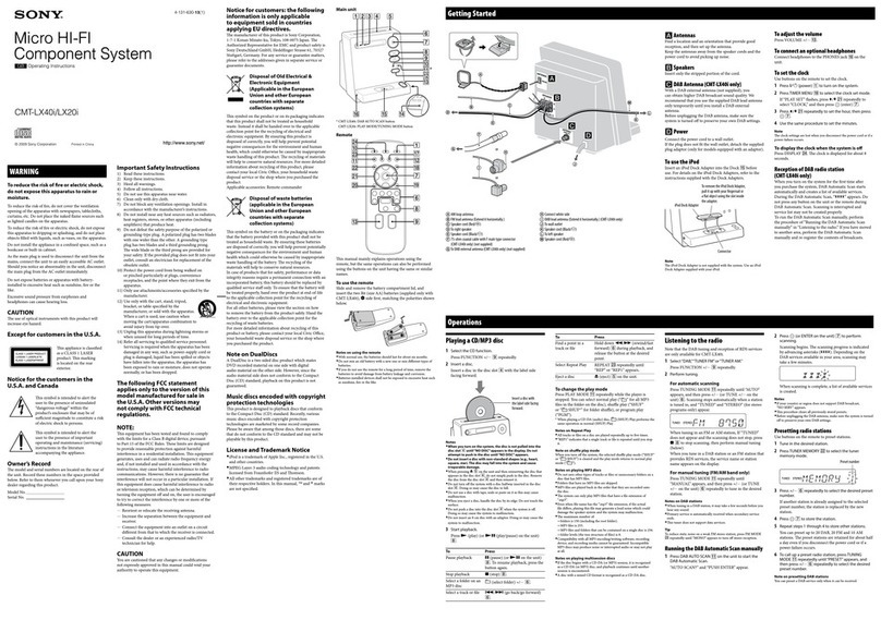 Sony HCD-LX20i - Amplifier, Cd Player operating instructions