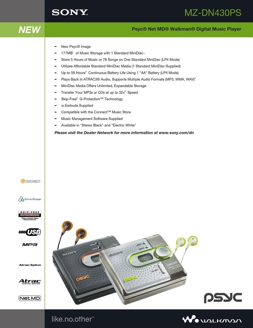 Sony MZDN430 - MZ-DN430PSBLK Psyc MiniDisc Network... Specifications