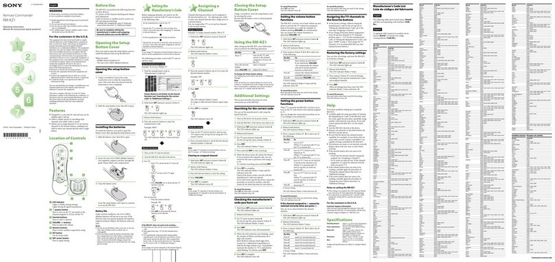 Sony RM-KZ1 Operating Instructions and Manufacturers Code... User manual