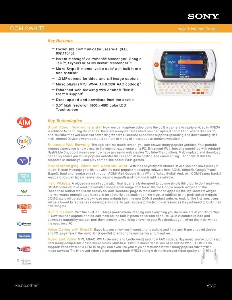 Sony COM-2WHITE - Mylo™ Internet Device User manual