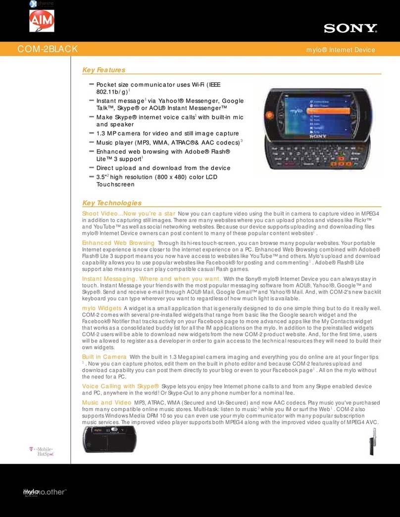 Sony COM-2BLACK - Mylo™ Internet Device User manual