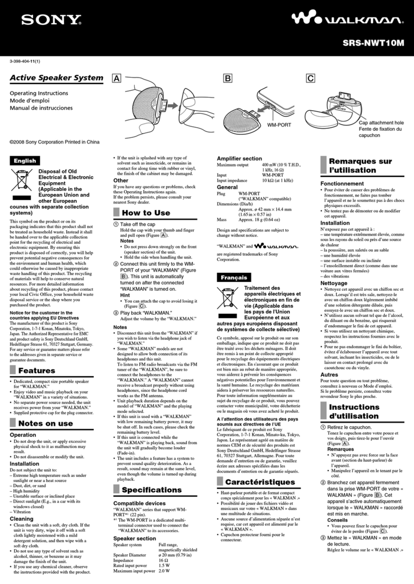 Sony Walkman SRS-NWT10M User manual Sony Walkman SRS-NWT10M User manual