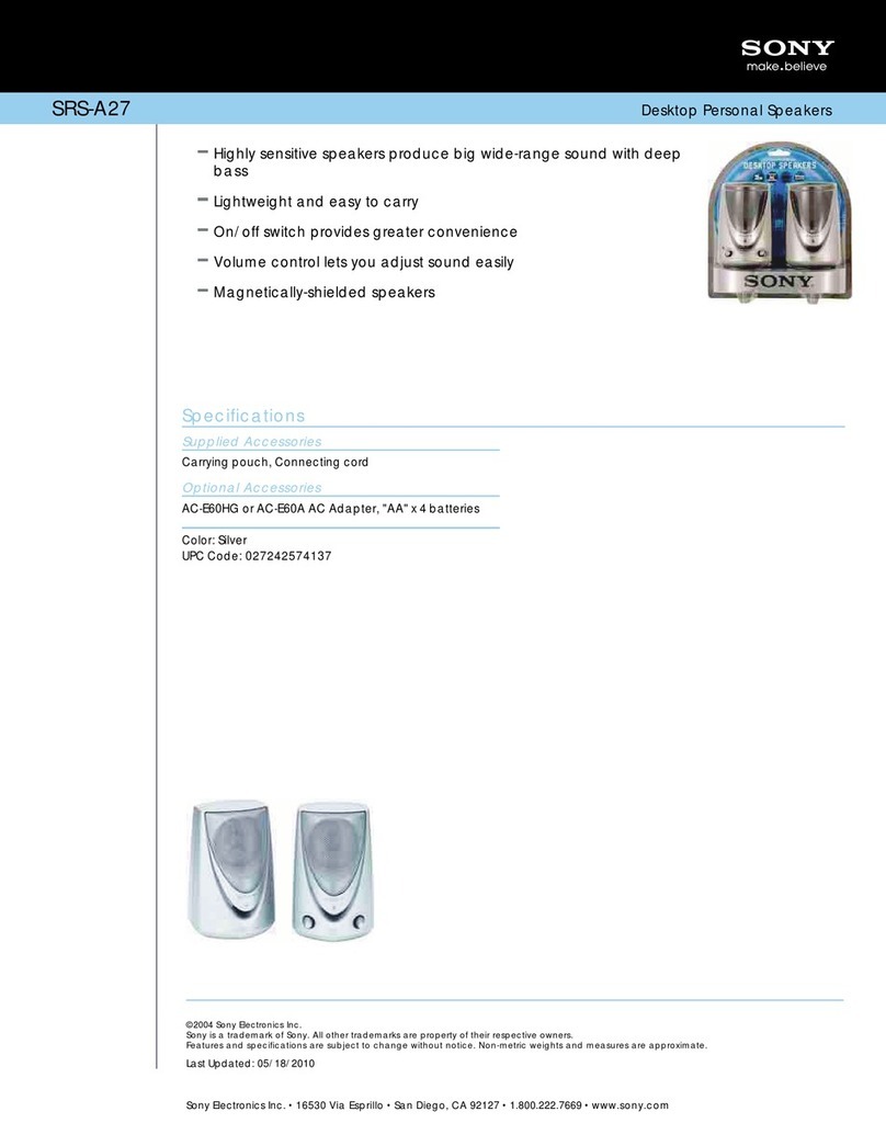 Sony SRS-A27 - Desktop Personal Speakers Specifications