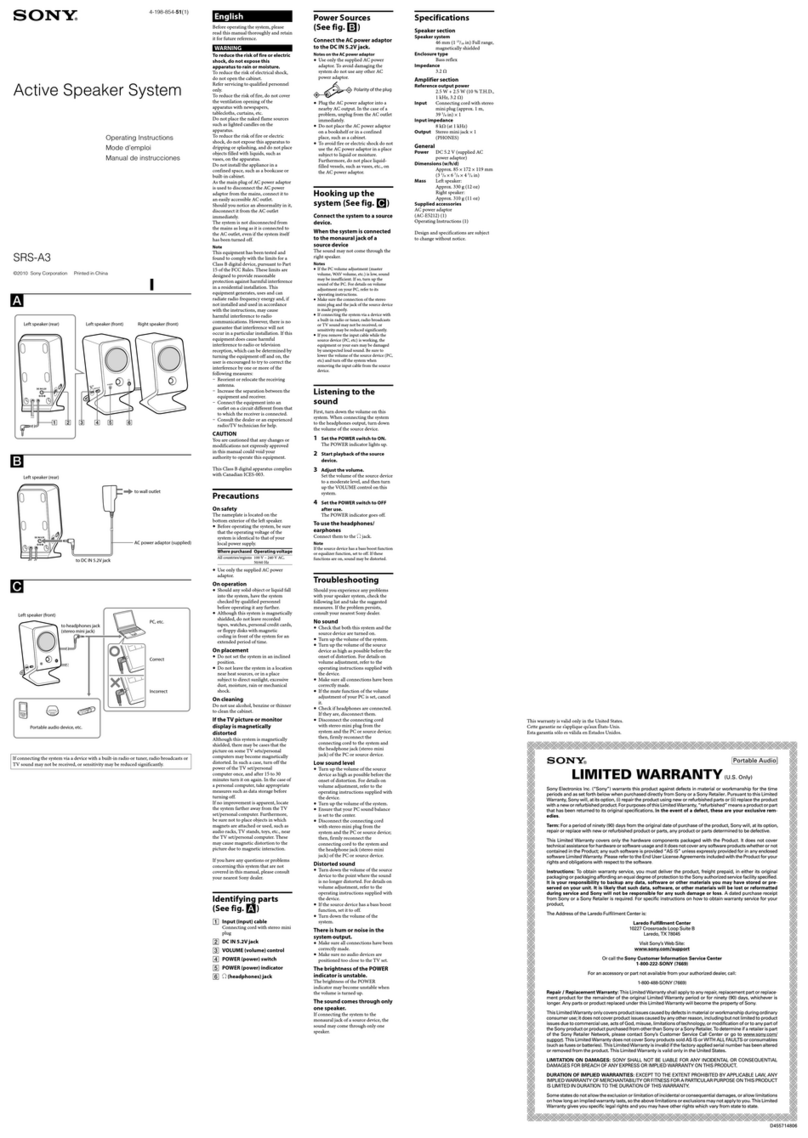 Sony SRS-A3 User manual Sony SRS-A3 User manual