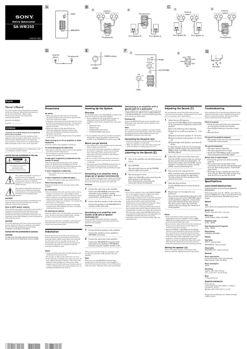 Sony SA WM250 - Subwoofer - 100 Watt instructions