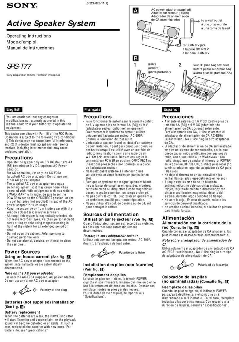 Sony SRS-T77 - Travel Speakers With Worldwide Voltage AC... User manual