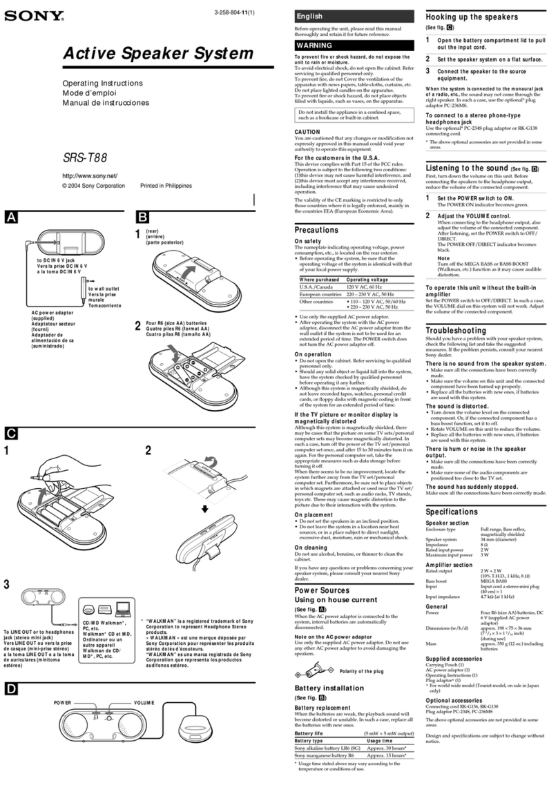 Sony SRS-T88 - Speaker - 4 Watt User manual Sony SRS-T88 - Speaker - 4 Watt User manual