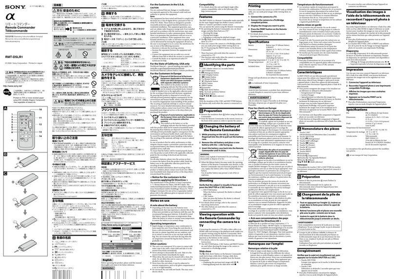 Sony RMT-DSLR1 - Alpha Camera Remote User manual