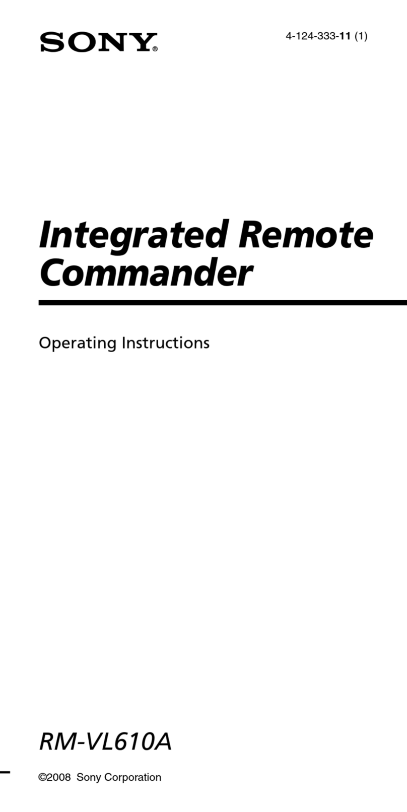 Sony RM-VL610A (RM-VL610A Remote Commander®) operating instructions Sony RM-VL610A (RM-VL610A Remote Commander®) operating instructions