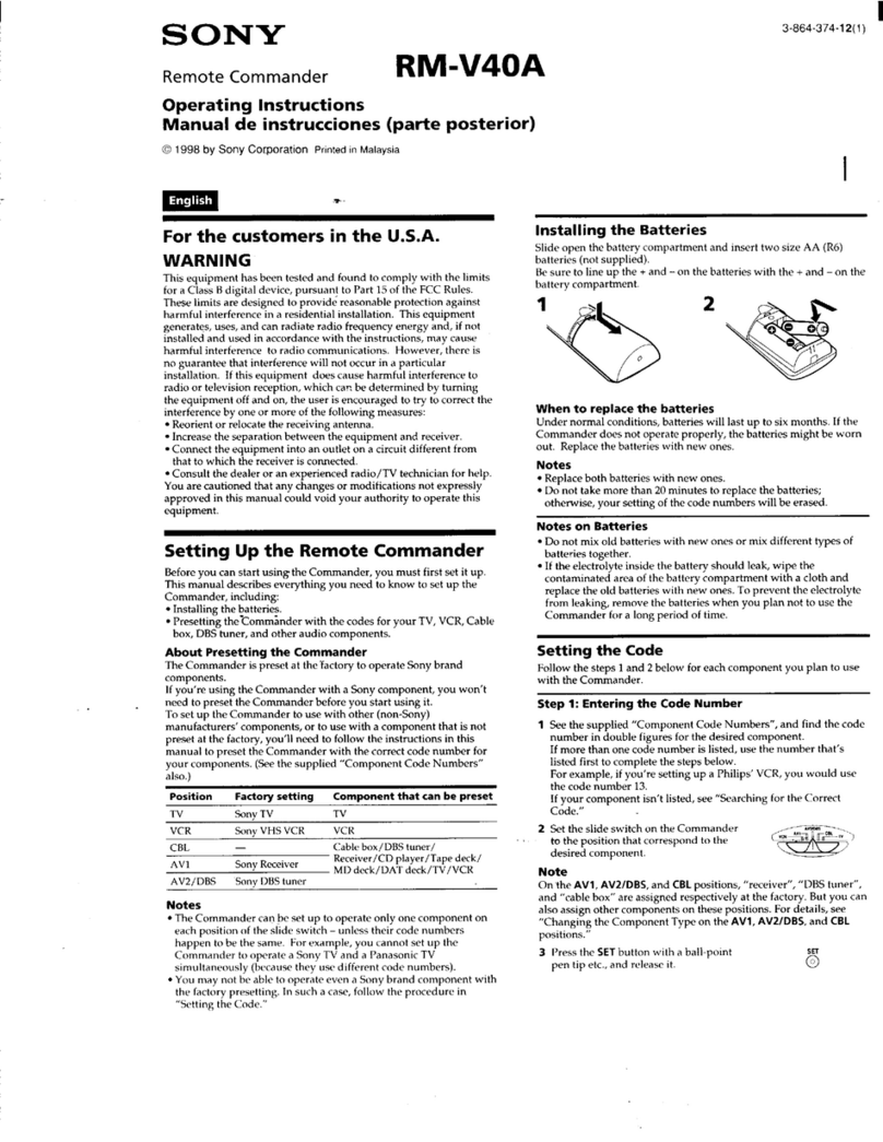 Sony RM-V40A operating instructions