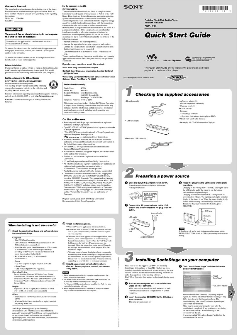 Sony Walkman NW-HD1 User manual