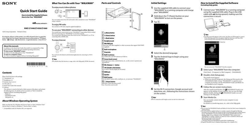 Sony Walkman NWZ-Z1040 quick start guide Sony Walkman NWZ-Z1040 quick start guide