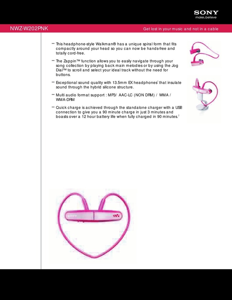 Sony NWZ-W202PNK Marketing Specifications (Pink... User manual