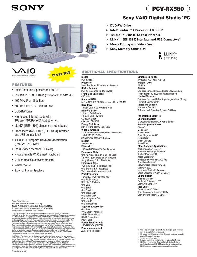 Sony PCV-RX580 ComputerUser User manual