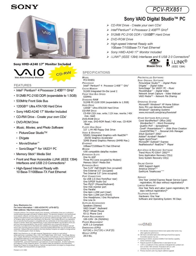 Sony VAIO Digital Studio PCV-RX851 User manual
