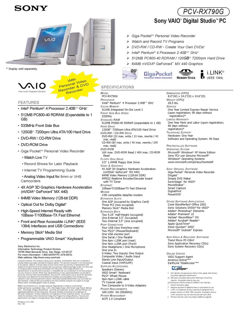 Sony VAIO Digital Studio PCV-RX790G User manual