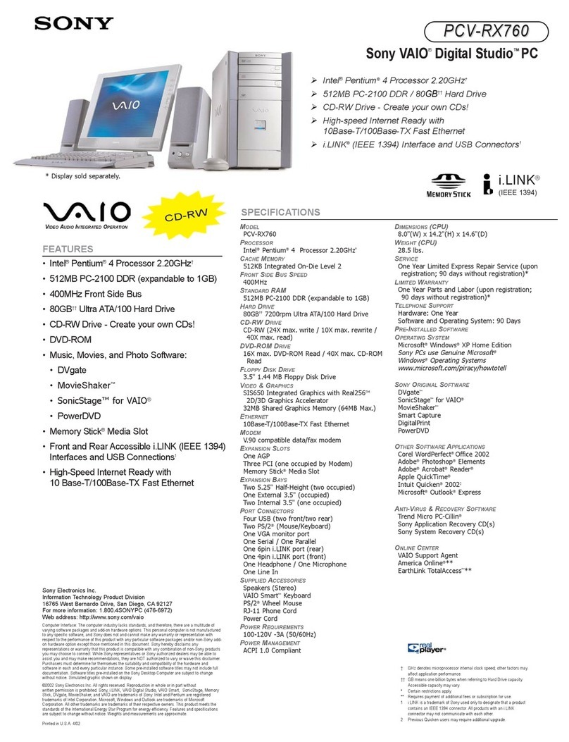 Sony VAIO Digital Studio PCV-RX760 User manual Sony VAIO Digital Studio PCV-RX760 User manual