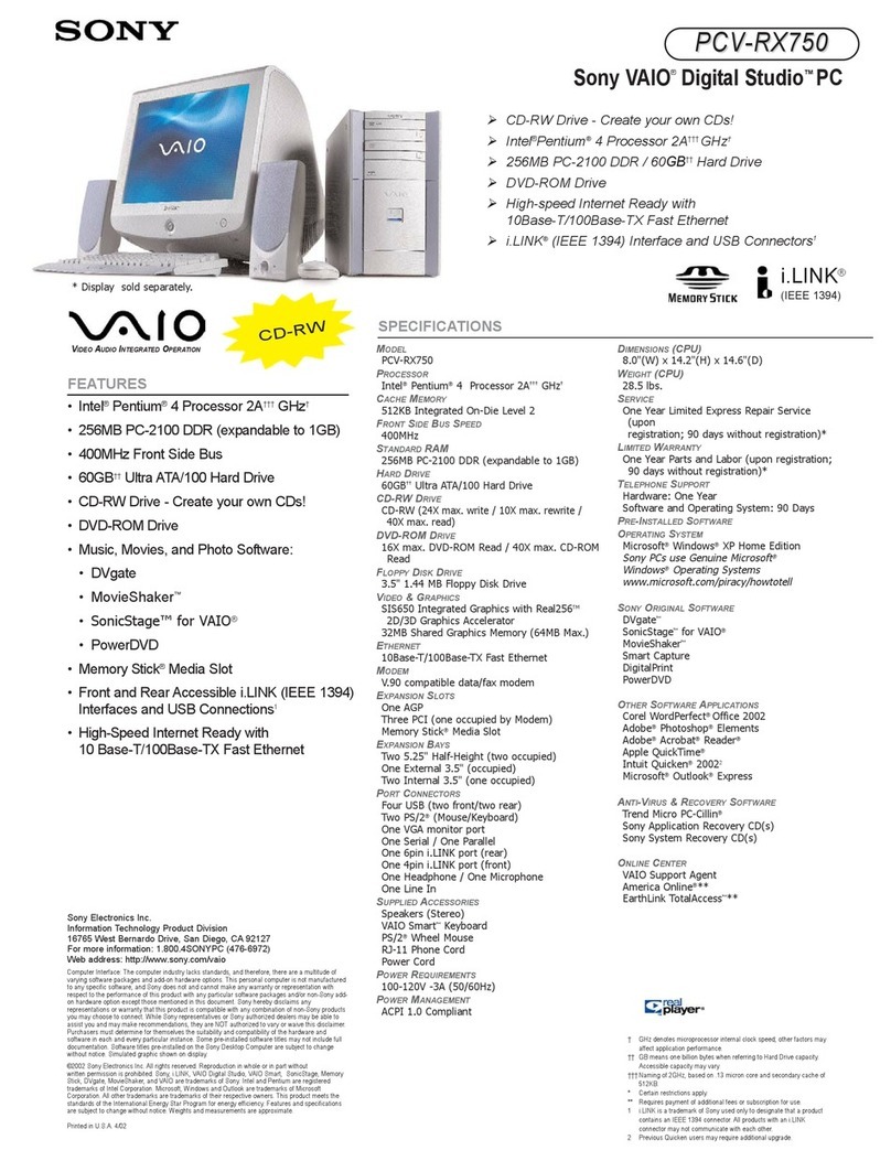 Sony VAIO Digital Studio PCV-RX750 User manual Sony VAIO Digital Studio PCV-RX750 User manual