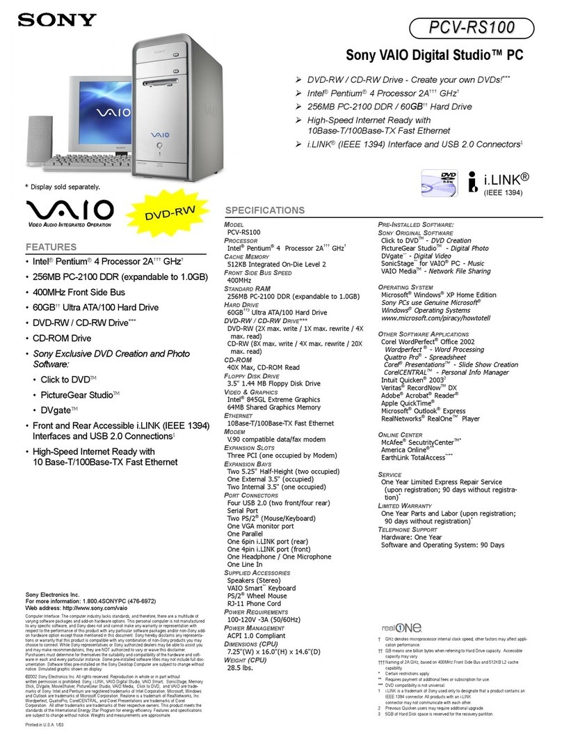 Sony VAIO Digital Studio PCV-RS100 User manual