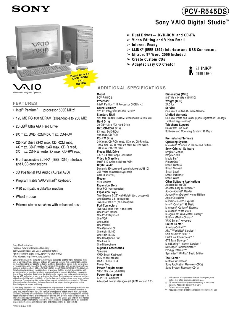 Sony PCV-R545DS VAIO Computer User Guide  (primary... User manual