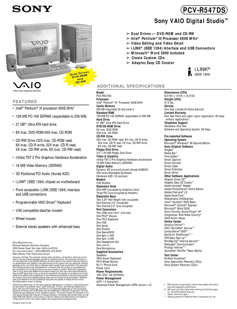 Sony PCV-R547DS Online Help Center (VAIO User... Reference guide