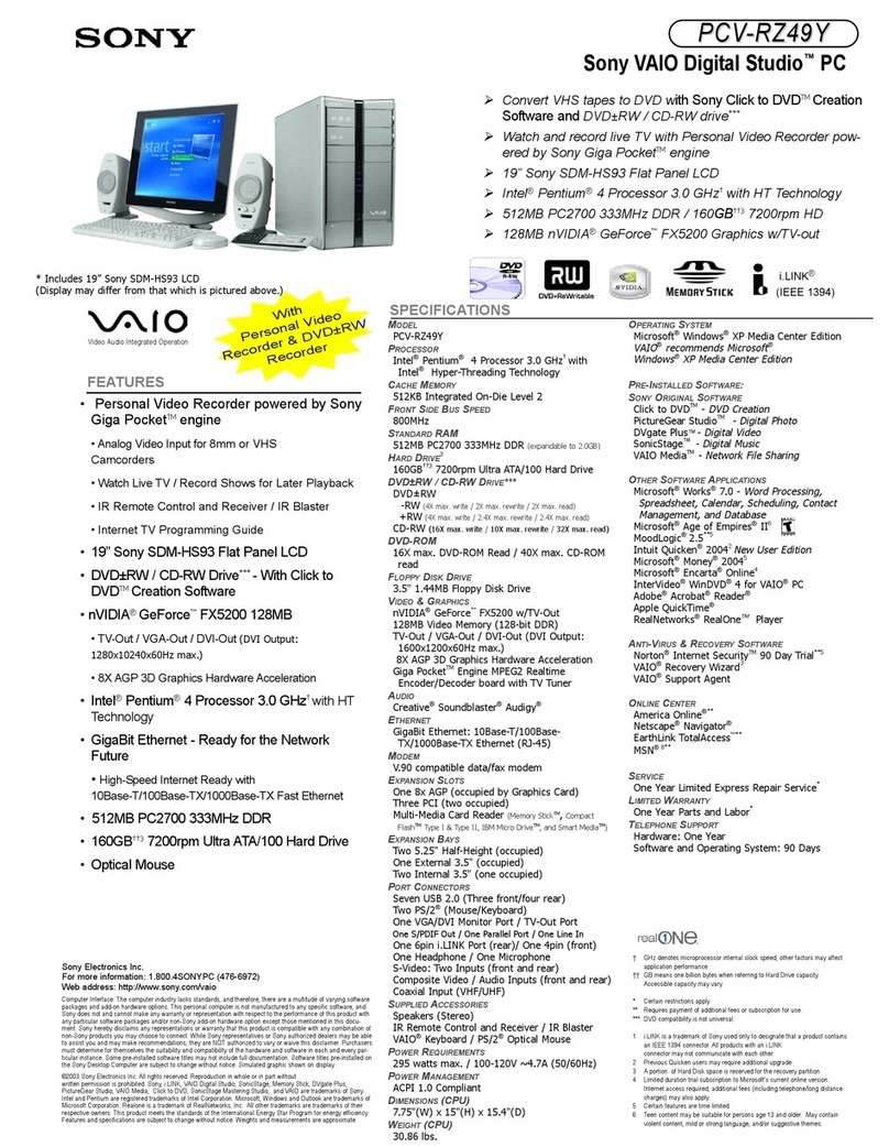Sony VAIO Digital Studio PCV-RZ49Y User manual
