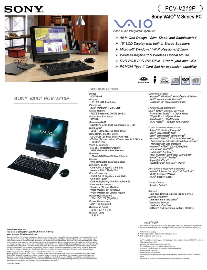 Sony Vaio PCV-V210P User manual Sony Vaio PCV-V210P User manual