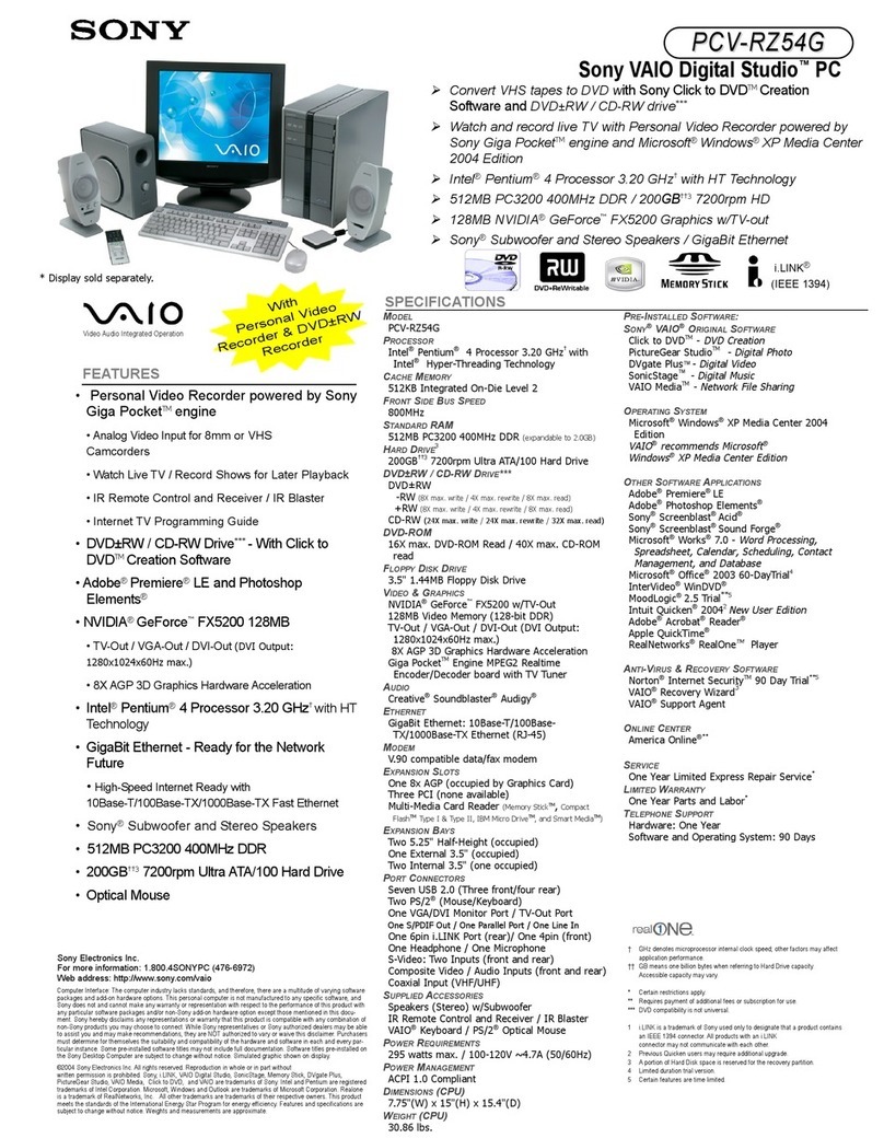 Sony VAIO Digital Studio PCV-RZ54G User manual Sony VAIO Digital Studio PCV-RZ54G User manual