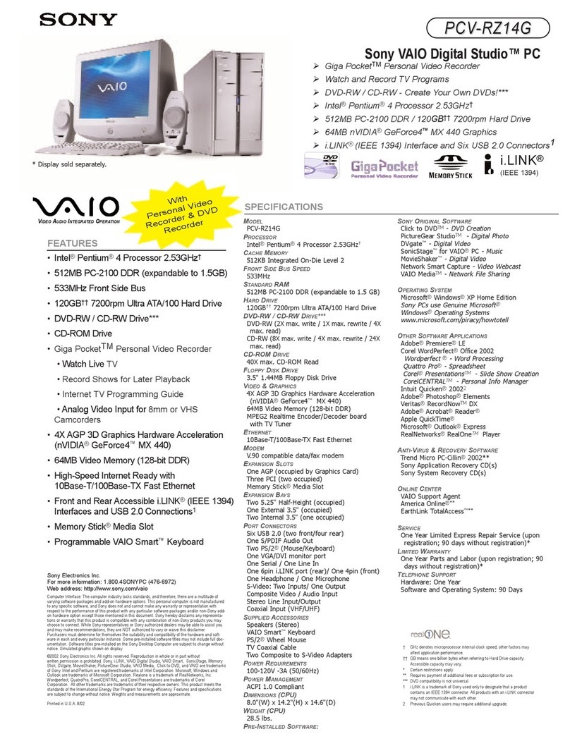 Sony PCV-RZ14G Online Help Center (VAIO User... Specifications